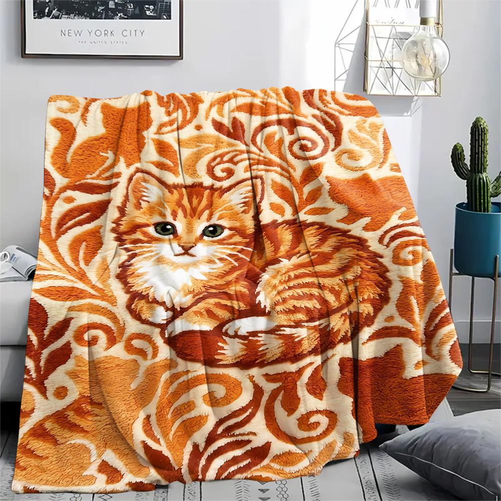 Felt Cat, Kitten, Puppy, Fox Print Flannel Blanket,High Quality Comfortable for All Seasons,Home Decor,Warmth and Comfort,Perfect for Christmas Gifts