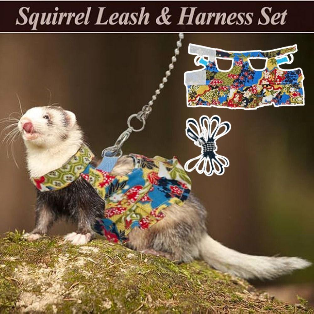 Multicolor Ferret Harness and Leash Set Traction Rope Squirrel Floral Skirt Pet Supplies