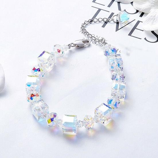 Damen-Armband mit Kunstwürfel-Quarzperlen, verstellbar, transparent, Schmuck, Geschenk