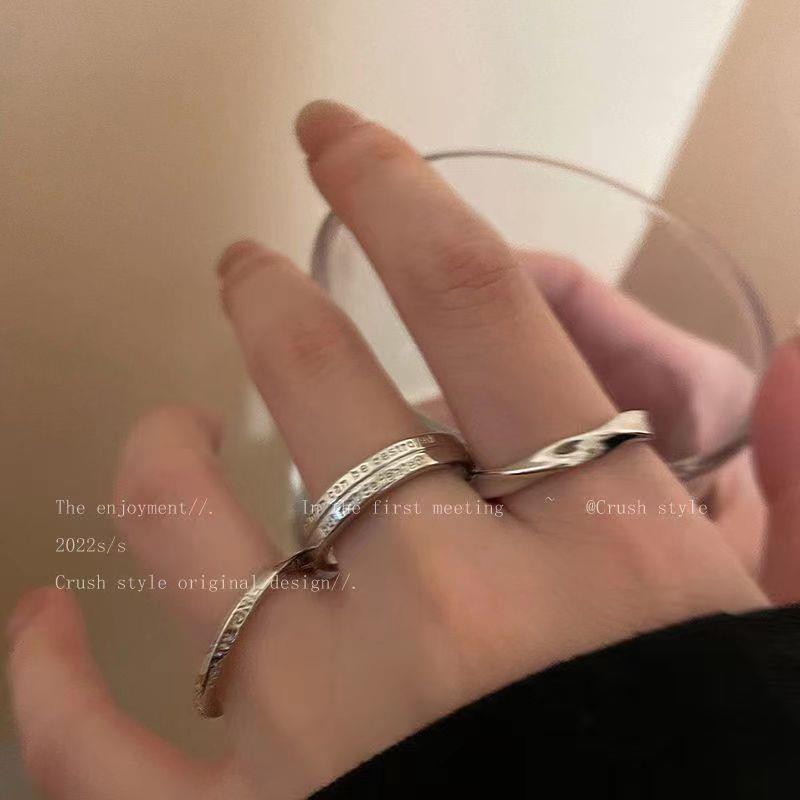 

Three-piece silver plain ring, women s versatile cold wind temperament simple adjustable index finger ring opening tail ring tide adjustable opening