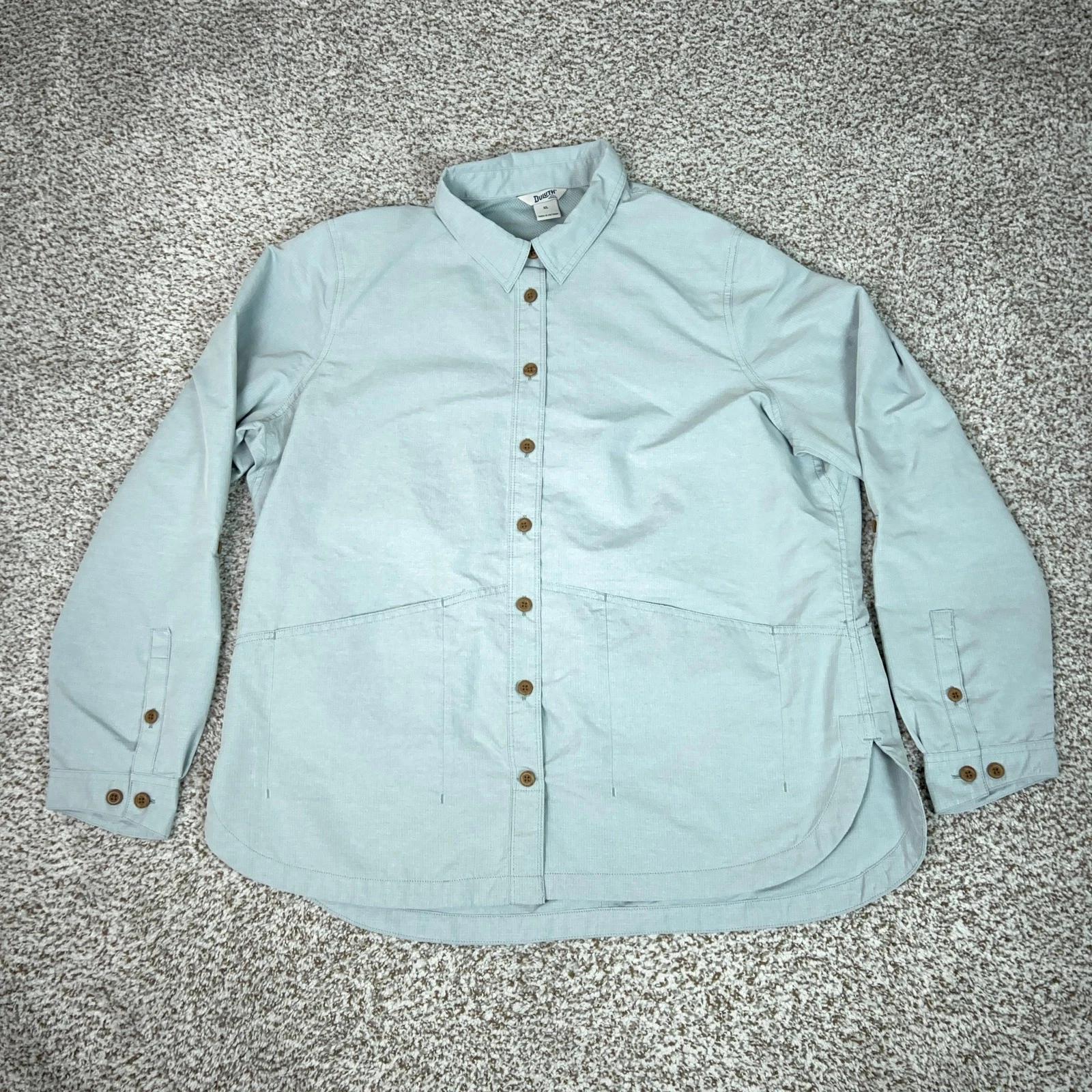 

Duluth Trading Shirt Womens XL Light Blue Shirt Workwear Utility Mesh Vent Gorp S