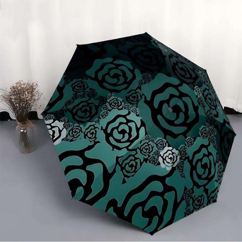 1pc Rose Pattern Automatic Umbrella High Quality Canopy, Portable Folding Umbrella With, Ideal Gift for - Travel, Everyday, Formal Events, Stylish Acc