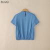 ZANZEA Women Casual Round Neck Solid Color Short Sleeve Blouse