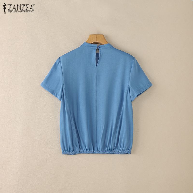 ZANZEA Women Casual Round Neck Solid Color Short Sleeve Blouse