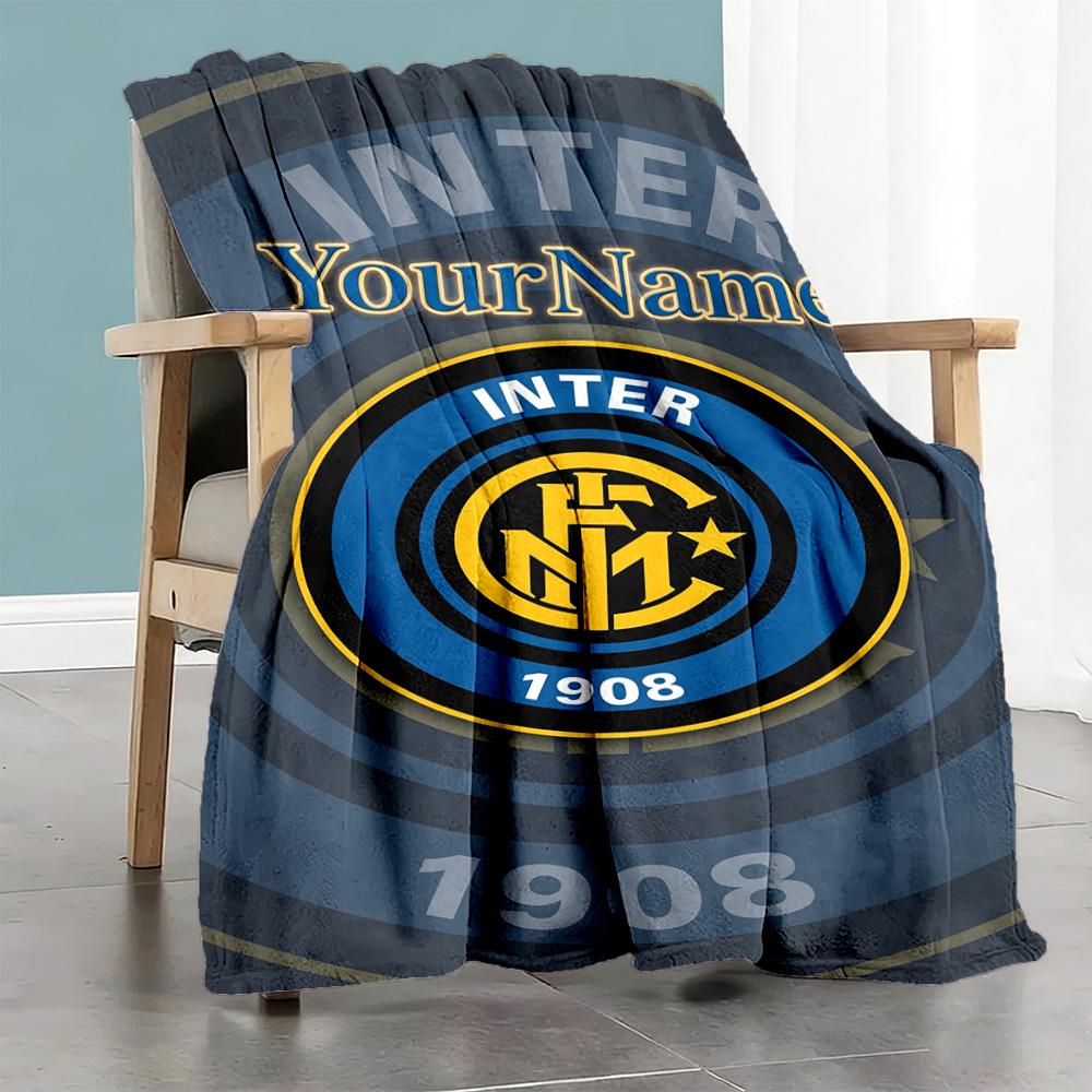 Inter Milan Personalized Name Blanket Throw Customizable Blanket Warmthful Decor Throw For Chair Couch Nap Picnics All-Season Use