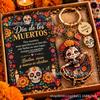 Dia de los Muertos Sugar Skull Keychain - Colorful Skull Charm Pendant for Bags