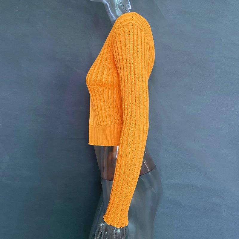 Pulover tricotat tricotat cu mânecă lungă, sexy, de toamnă și iarnă, cu etichetă aurie în V adânc