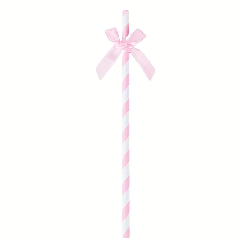 10pcs Pink Striped Bow Paper Straws, Disposable Drinking Straws for Birthday, Wedding, Baby Shower Party Decorations