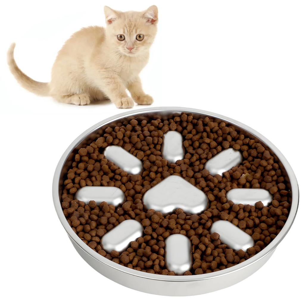 Anti Vomiting Slow Feeder Cat Bowl Stainless Steel Pet Slow Food Bowl with Double Sided Use for Small and Medium Sized Breed