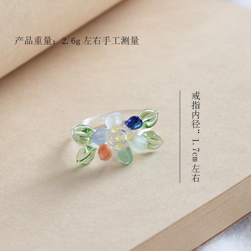 Handmade Glaze Glass Flower Ring Crystal Daisy Sunflower Jewelry Accessories for Women Exquisite Small Clover Rings Girls Gift