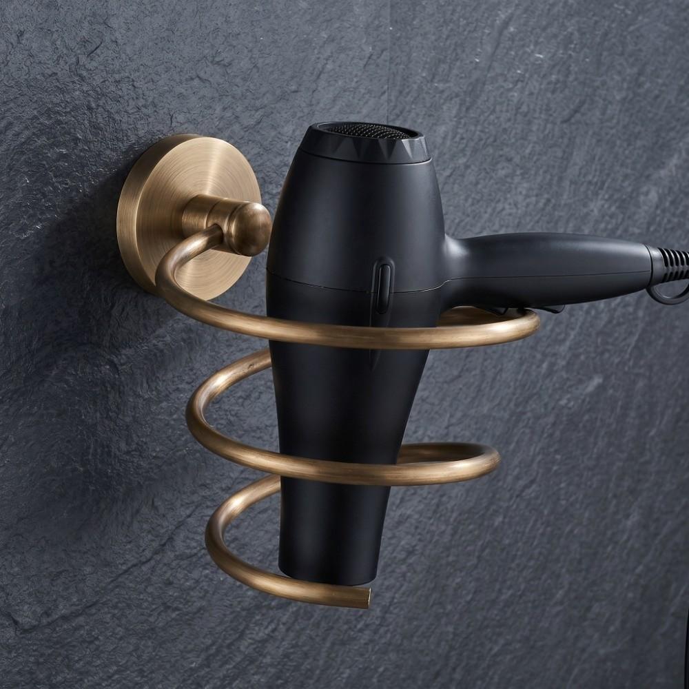 Antique Design Hair Dryer Rack Yellow Bronze Hair Dryer Organizer  Bathroom Bedroom Washroom