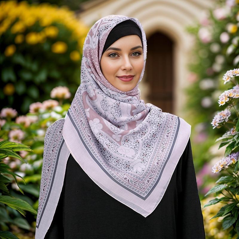 Autumn and winter hot-selling new floral printing large-size square scarf women's popular Malay women's headscarf