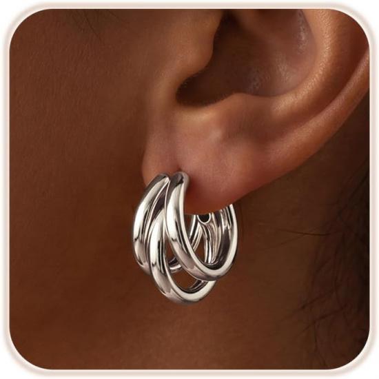 Triple Hoop Earrings for Women Trendy, 14K Gold/Silver Plated Cubic Zirconia Hypoallergenic Hoop Earring Chunky Dainty Minimalist CZ Earring Fashion