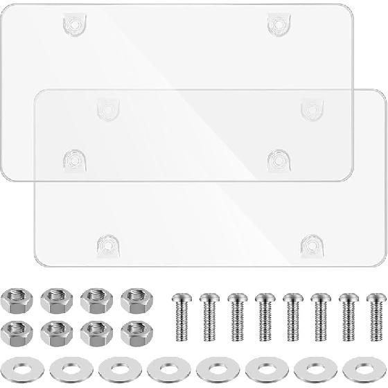 2 Pack Clear License Plate Covers Unbreakable License Plate Protector Clear Flat Cover Frame Shields With Screws