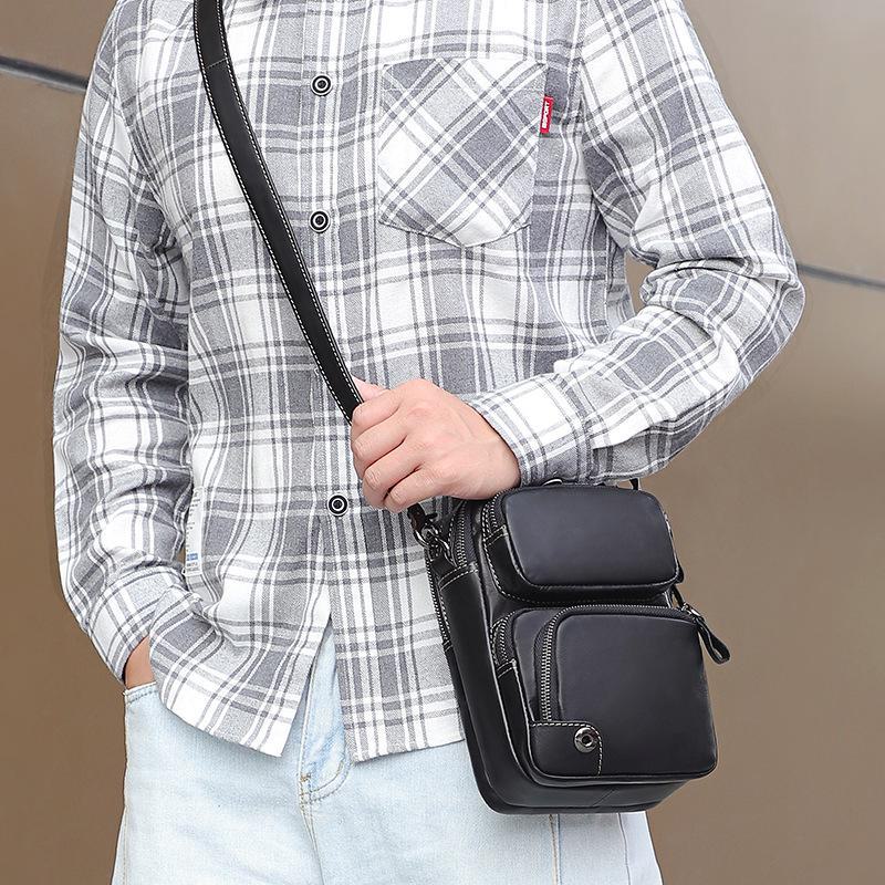 Jiamida Men's Genuine Leather Multi-Pocket Messenger Bag, Fits 7.9" iPad