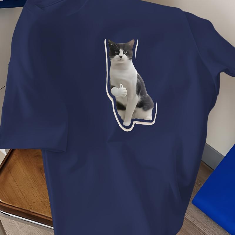 

Thumbs-Up Cat T-Shirt,Lightweight T-Shirt Breathable Cool, Comfortable Wear XXL белый