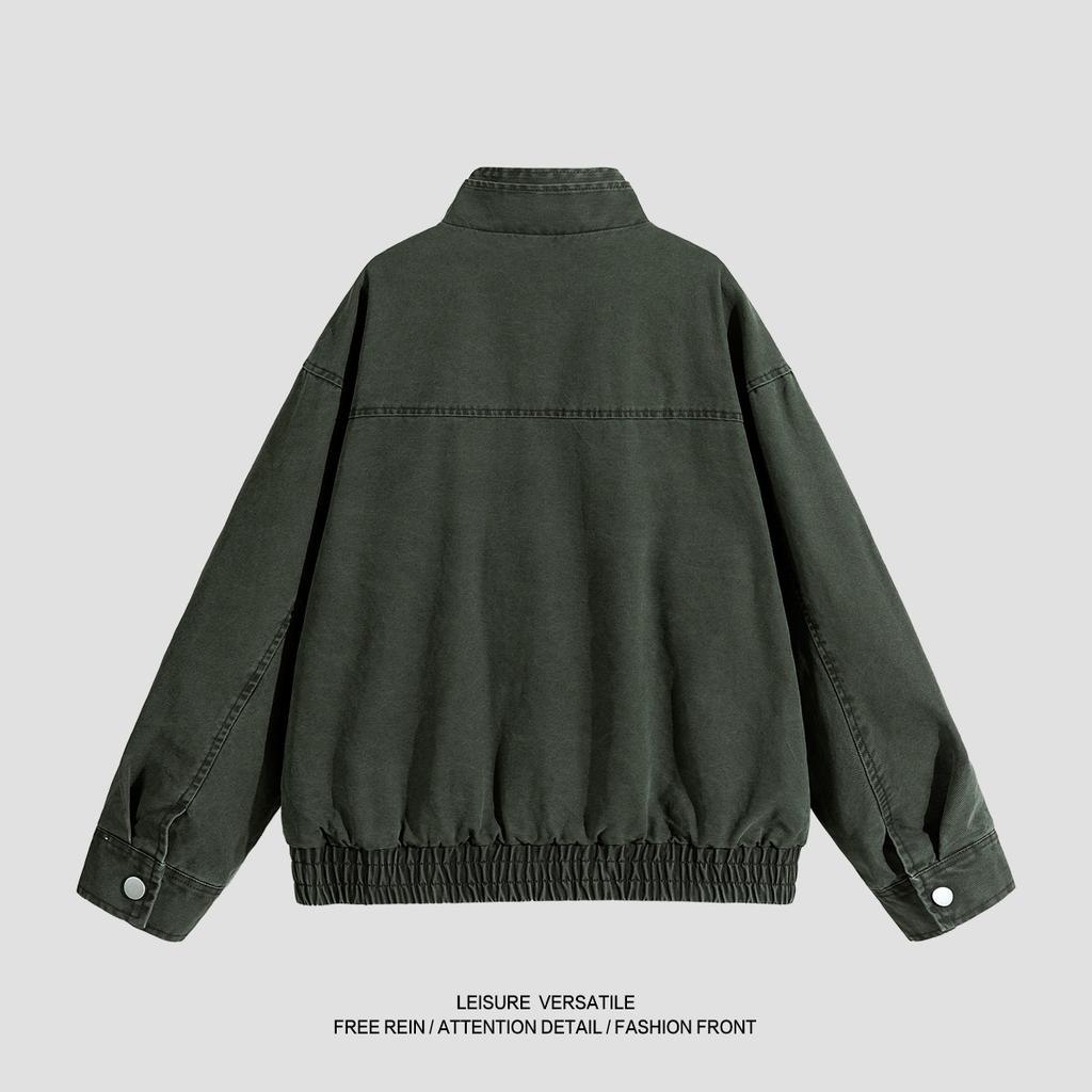 Versatile Coat Minimalist Cotton Jacket Men's 2026 Loose Coat Washed and Aged Standing Lapel Mens Spring and Autumn Breathable Work Casual Jacket