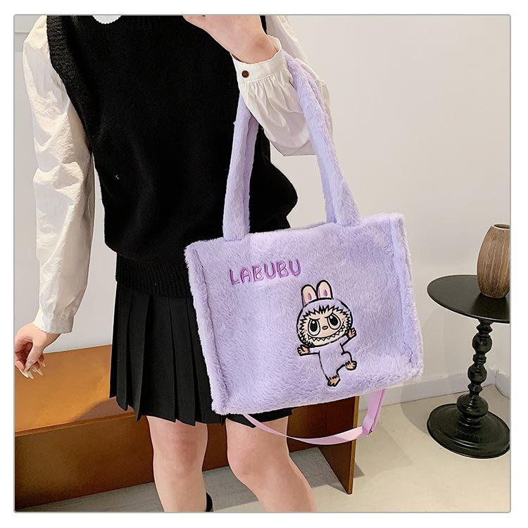 Labubu plysj skulderveske for kvinner, sminkeveske, søt ins håndveske, bursdagsgave