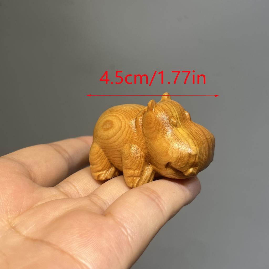 Cute miniature handmade hippopotamus wood carving - Unique desktop decoration and tea pets - Artisan solid wood decoration