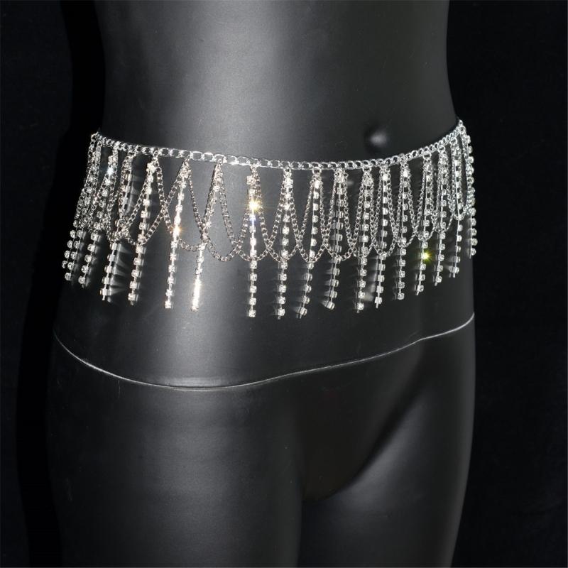 Elegant Rhinestones Body Chain Waist Jewelry For Women Tassels Waist Chain Party Dress Accessory Stage Performances Props