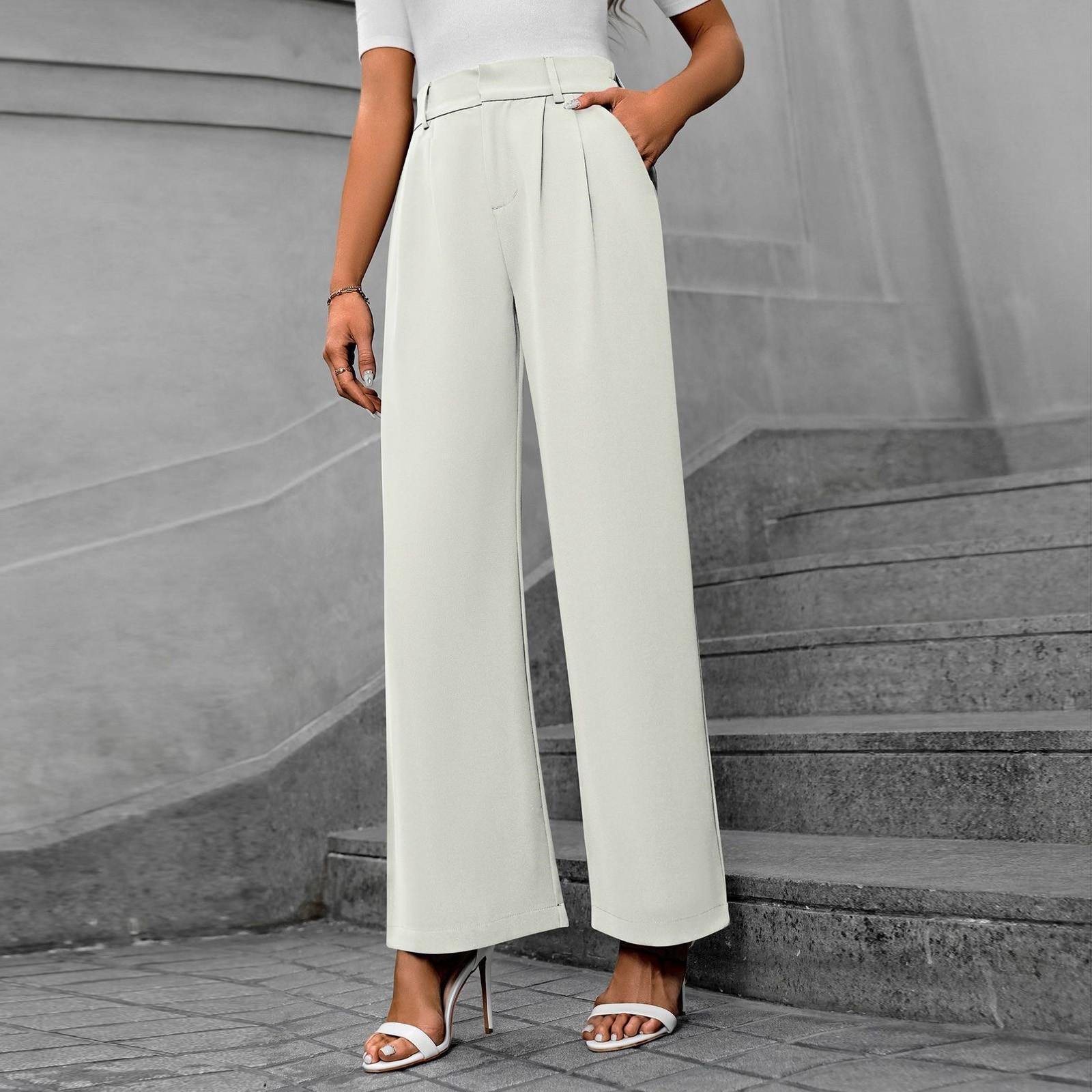 

Повседневные брюки для поездок на работу с высокой талией, свободные прямые длинные широкие брюки для женщин XS белый