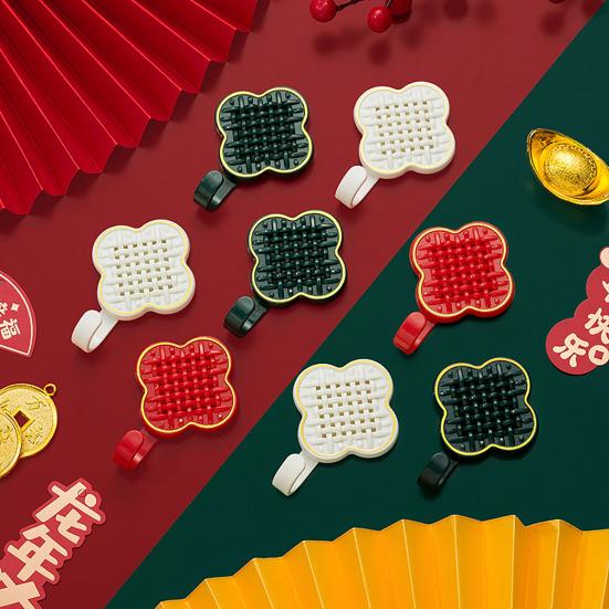 

2 шт. настенные крючки для хранения, прочные несущие удары, бесплатные самоклеящиеся, простые в установке, крючки с узлом в китайском стиле, настенный декор красный