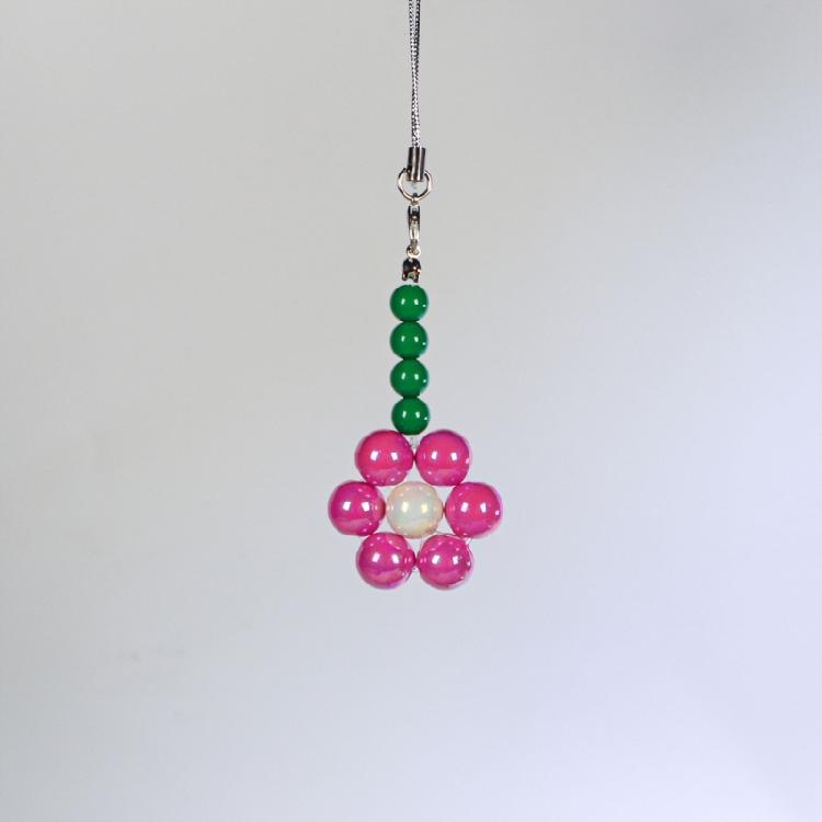 Colorful Bead Flower Pendant Phone Charm Hangings Rope Sweet Phone Chain Strap Bag Decoration Lanyard Keychain Accessory