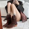 Fashion Western Boots Women Cow Suede Fashion Skin Lining Round Toe Ladies Street Sewing Boot Khaki Brown 5cm Block Heeled Ankle Boots
