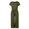 (Spicy chicken)Women's Fashion Loose Casual Solid Color  Linen Short Sleeve Temperament Wide-leg Long Jumpsuit Linen Pants For Women Belt Included