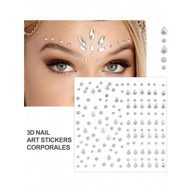 1pcs Self-Adhesive DIY Face Decor Stickers, Glitter Acrylic Rhinestone Stickers With Star, Moon, Butterfly & Flower Patterns,Face Glitter Stickers