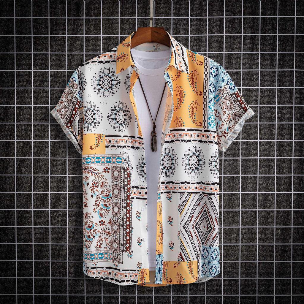 2022 Ethnic Style Men's Casual Print Short-Sleeve Shirt