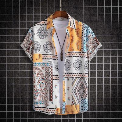 Camisa Casual Masculina Estilo Étnico 2022 Estampada Manga Curta