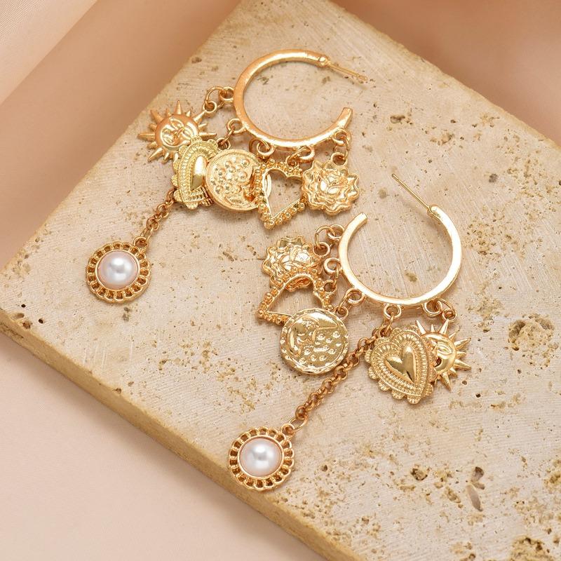 Big Circle Earrings Alloy Sun Love Accessories Light Luxury Premium Pearl Fringed Earrings