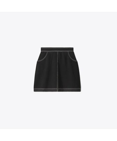 Tolibeochi Topstitch Wool Skirt - Black