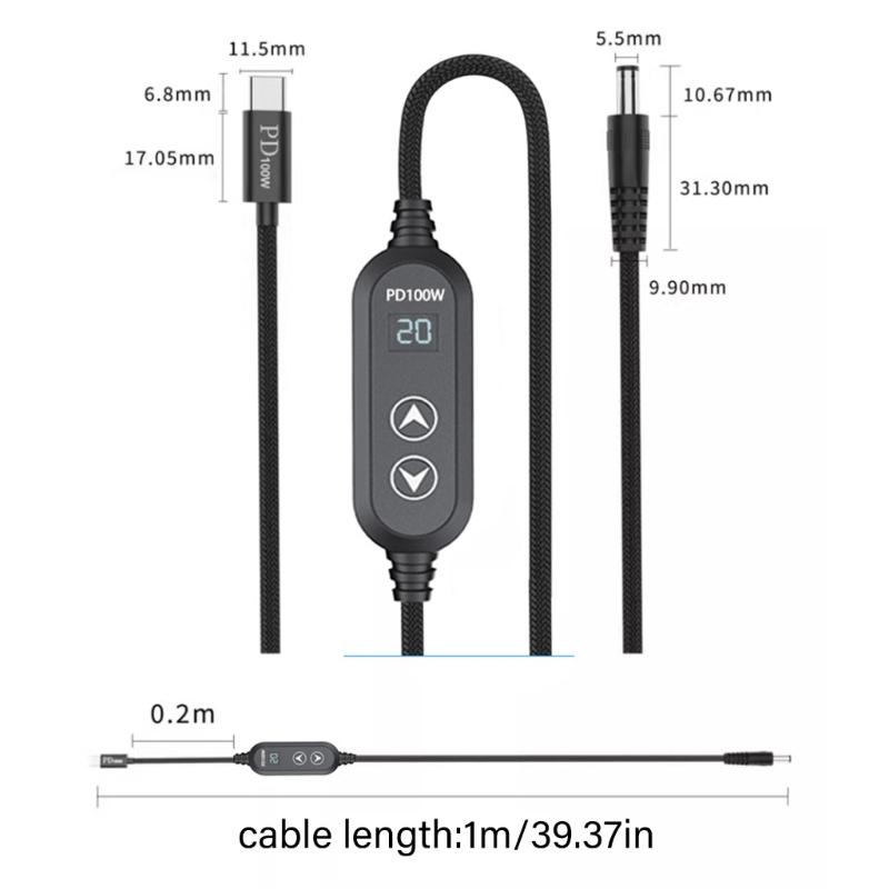 USB C Power Cord with 8 Adapters 100W Highest Efficiency Variable Power Supply DC5.5 Type C Charging Cable 120cm