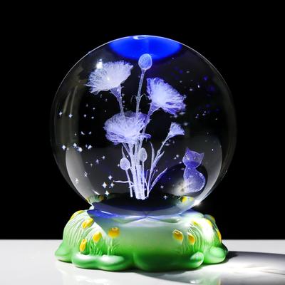 K9 Kristallkugel mit süßer Katze und Nelkenstrauß, LED-Lichtsockel, Geburtstagsgeschenk für Mama, Geschenk für Frauen, Muttertagsgeschenk