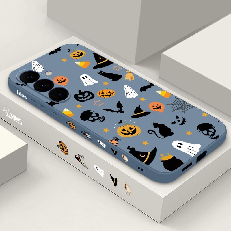 Ghost Pumpkin Pattern Phone Case For Samsung Galaxy A55 A54 5G A56 S25 A53 A52 A14 A34 A15 A35 S23 S24 Ultra S20 FE S21 S22 Soft TPU Lanyard Cover