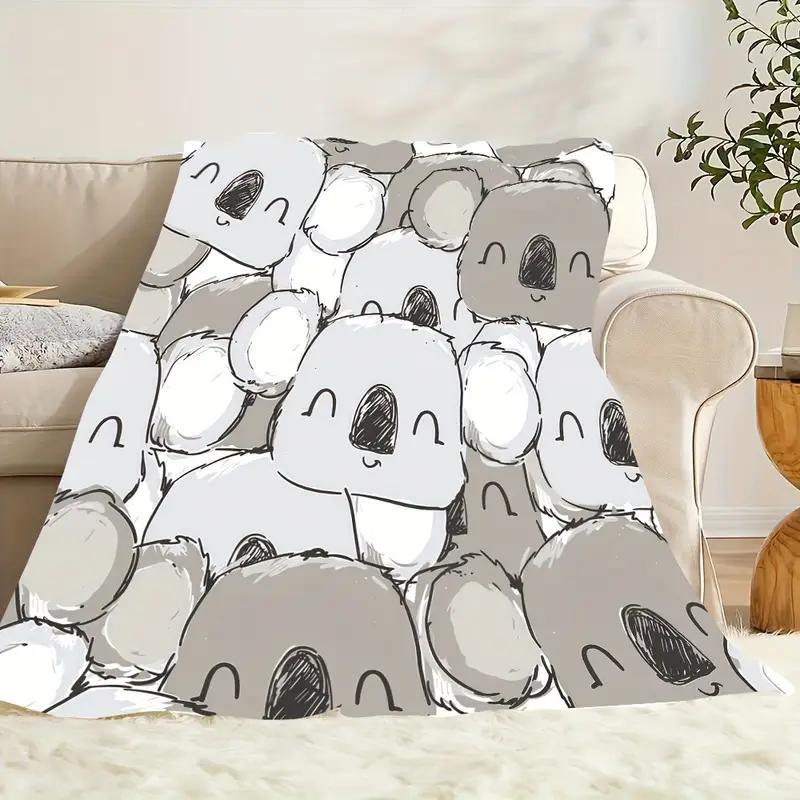 Cute cartoon koala flannel blanket suitable for bedding, office, home, camping, cozy warmth, sofa, Halloween and Christmas