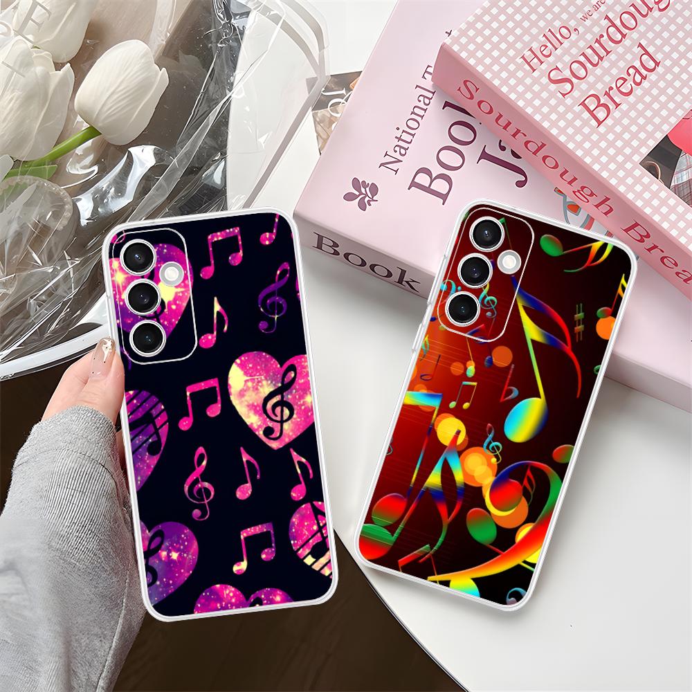 Musical Note Staff Mobile Phone Case for Samsung Galaxy S25 S24 S23 S22 S21Plus FE Ultra Clear Colorful Cover Smartphone Cover