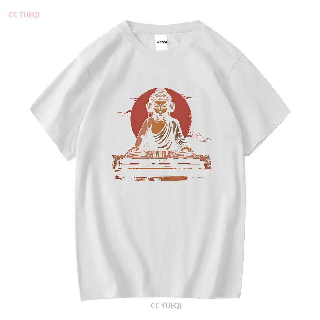 Buddha DJ In Headphones Softstyle T Shirt Long or Short Sleeves Vintage Washed Unisex Stretched Top For Everyday Wear Graphic