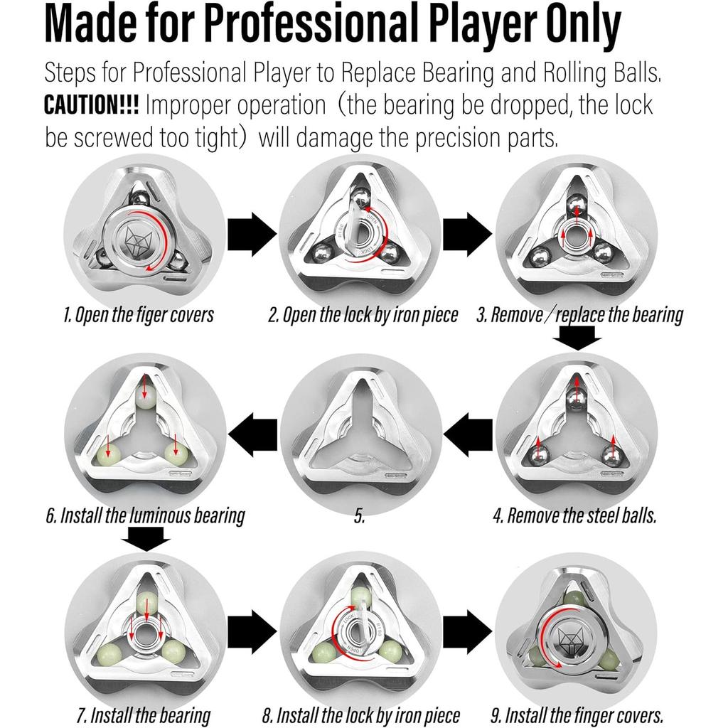 Fox Tri 1.8'' Fidget Spinner with Steel Beads, Luminous Metal Spinners Toy, Premium Bearing 2~4Min, Autism Sensory ADHD Anxiety Focus Meditation