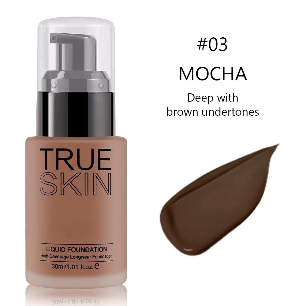 Full Coverage Foundation Deep Brown 30ml Water Based Liquid Makeup Sweatproof Transfer Resistant For A Complexion