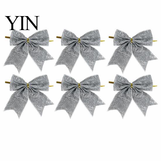 Festival Atmosphere Hanging Decor Glitter Christmas Bow, Gold Sparkling Ribbon Ornament for Decorative Bows with Binding Structure Tree Wreath