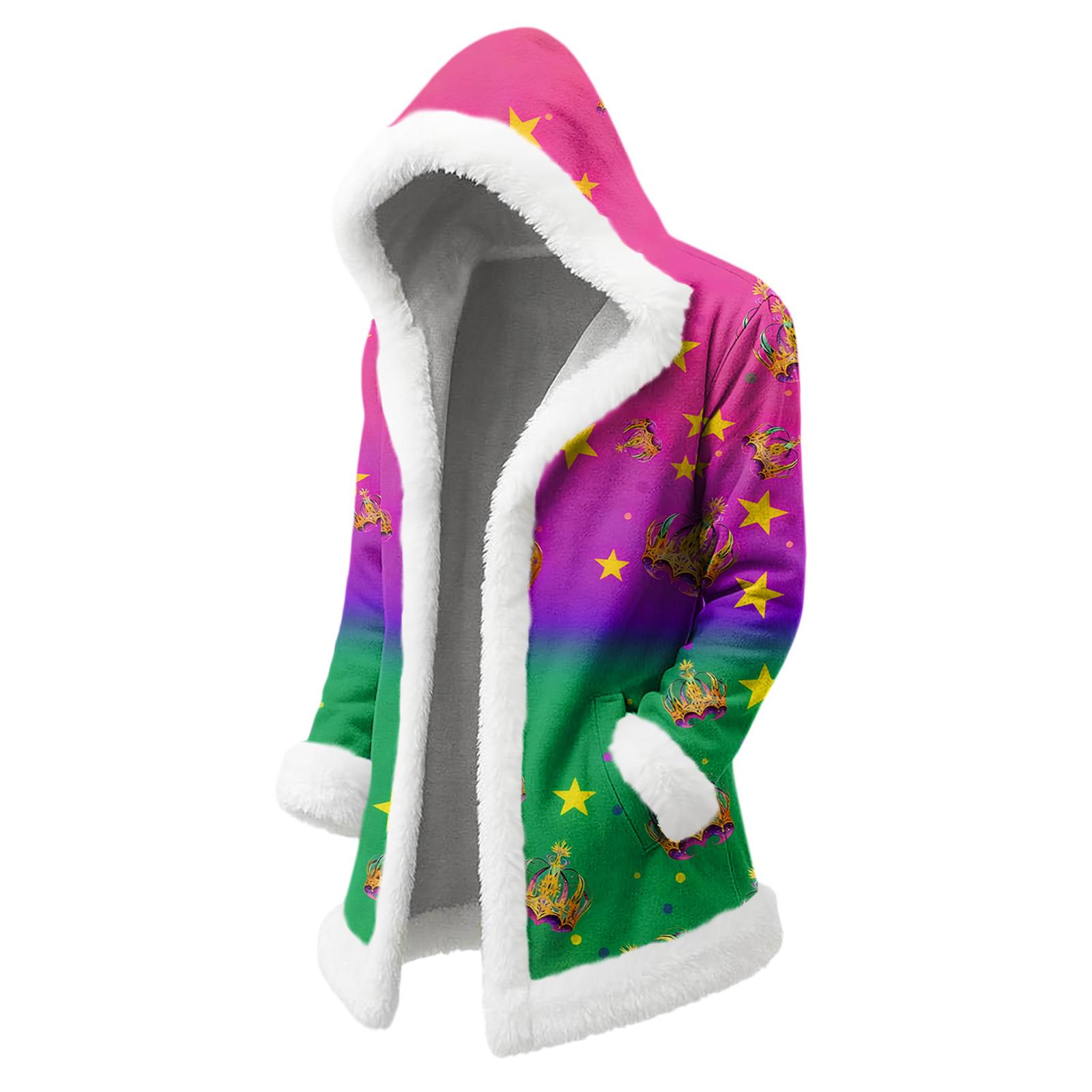 

Unisex Casual And Fashionable Plush Collar Hooded Long Sleeved Carnival Print Jacket XL арбуз красный
