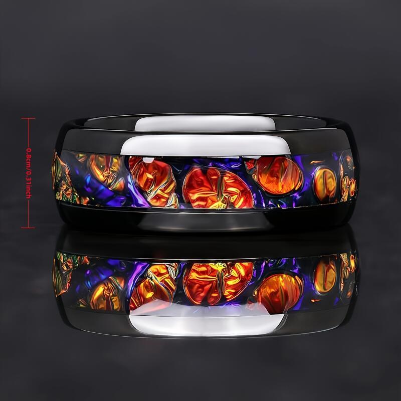 8MM Unique Men's Fashion Stainless Steel Rings Red Abalone Shell Inlay Wedding Band Jewelry Engagement Party Steel Ring Gift