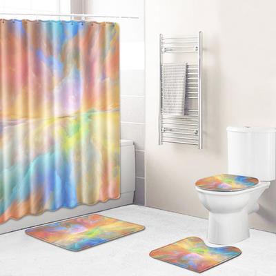 Colorful Inkjet Plaid Printing Bathroom Floor Mat Shower Curtain Combination Floor Mat Support