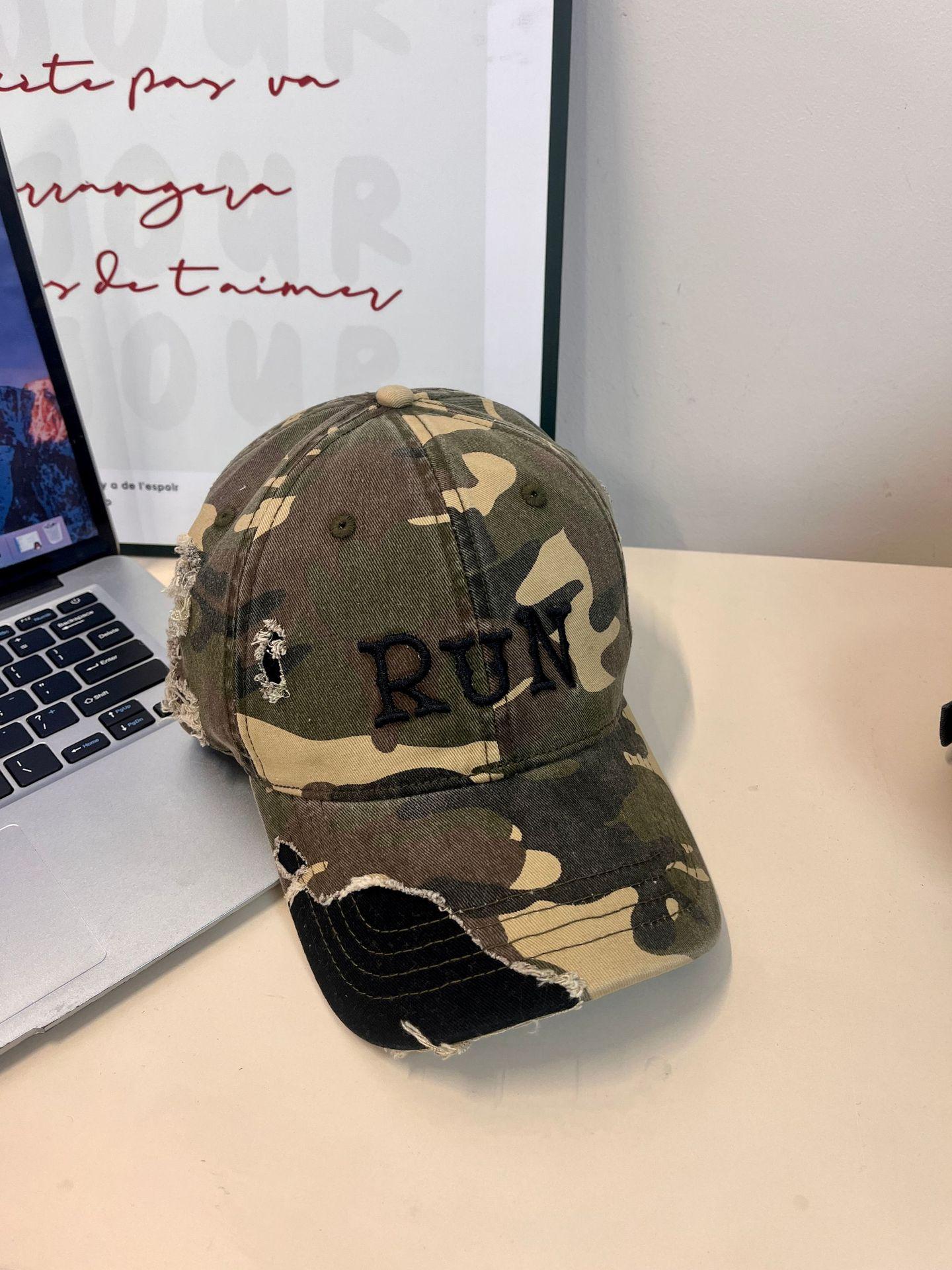 

Уличная мода старая дырка камуфляж бейсболка женская универсальная кепка для лица маленькая студенческая кепка для пары мужская шляпа M（56-58cm）