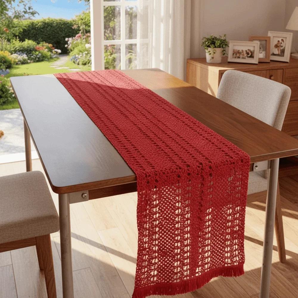 Traditional Chinese New Year Table Runner Long Strip Decorative Red Tablecloth Vintage Elegant Table Cover Festive