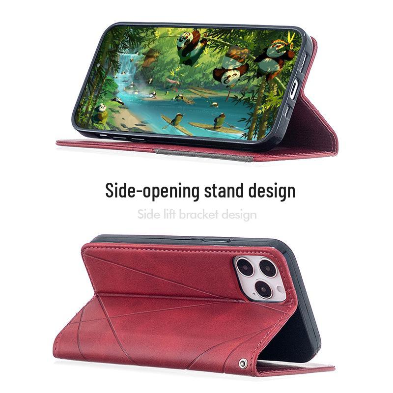 Apple 16 Diamantový Vzor Kožené Pouzdro pro iPhone 15/16 Pro - Ochranný Kryt s Texturou Hovězí Kůže