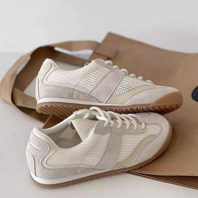 Beliebte atmungsaktive Mesh-Schuhe Damen 2025 Sommer neu Retro Flachboden Deutsche Trainingsschuhe vielseitige Sport- und Freizeit-Schuhe weiß